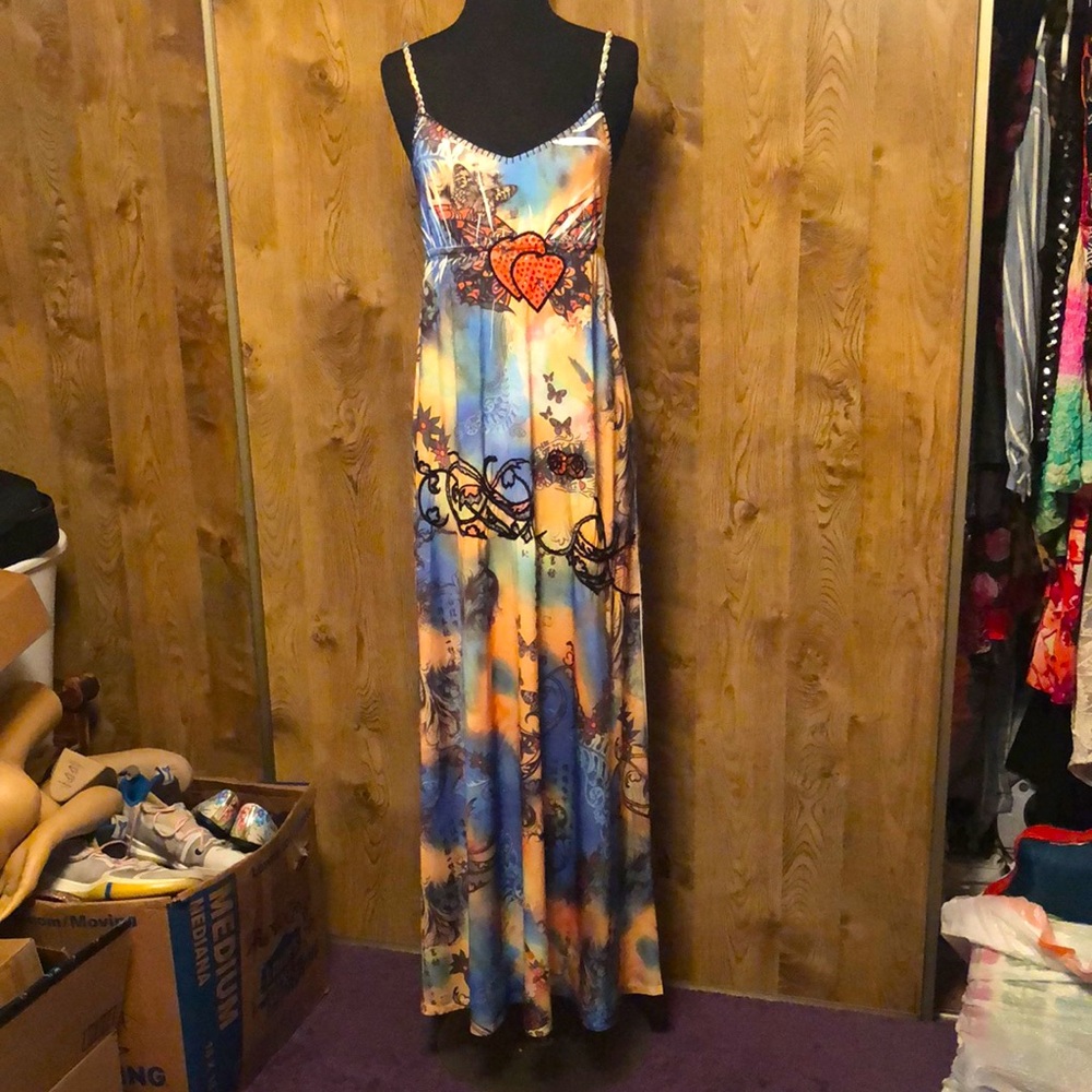 Awesome Sleeveless Long Designer Dress with Hearts ❤️ and Sequins-VALENTINES DAY